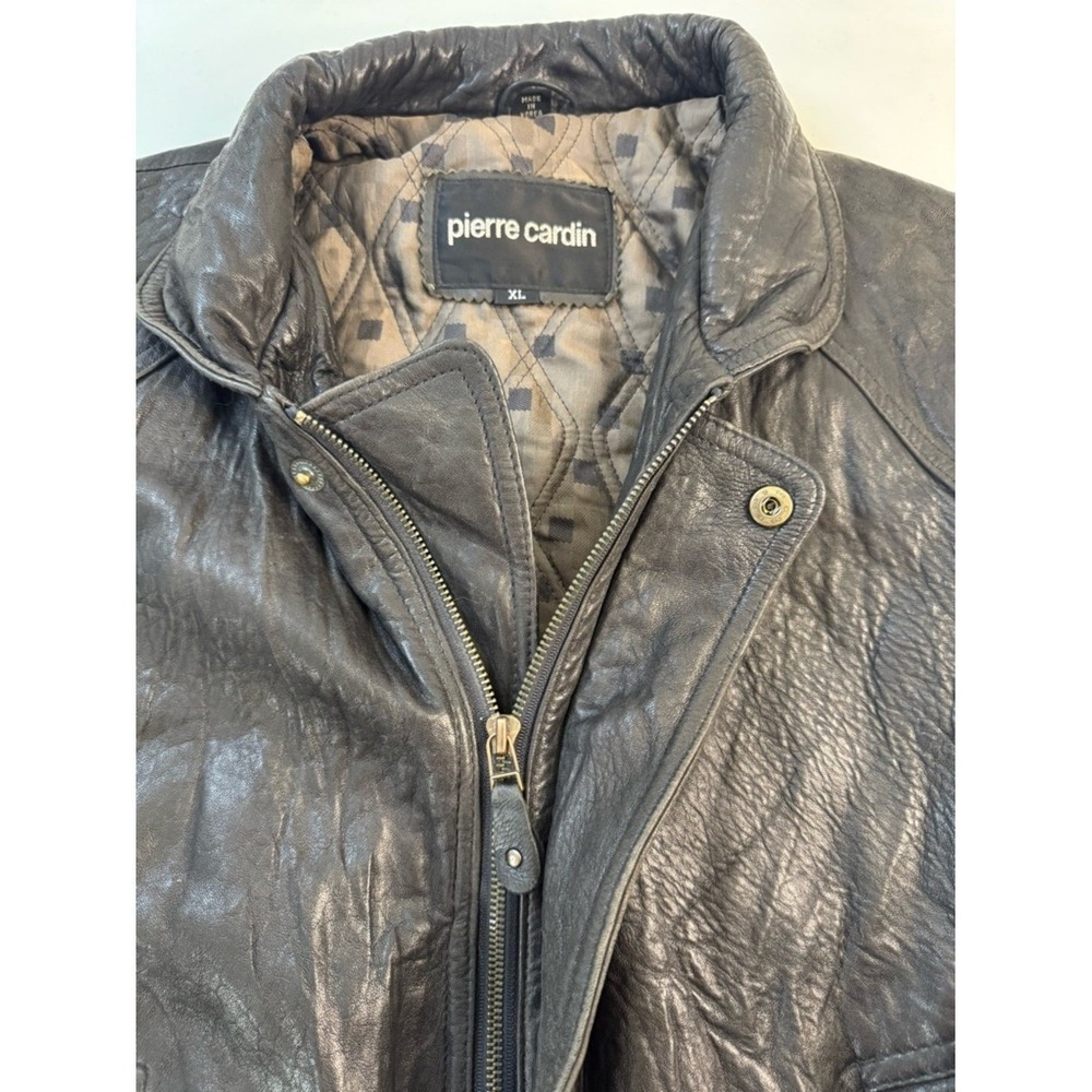 Pierre Cardin Leather Bomber Jacket XL Mens Black Excellent Vintage Quilted - Picture 8 of 16